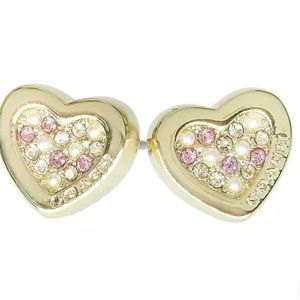 Coach Pink Pave Heart Stud Earrings